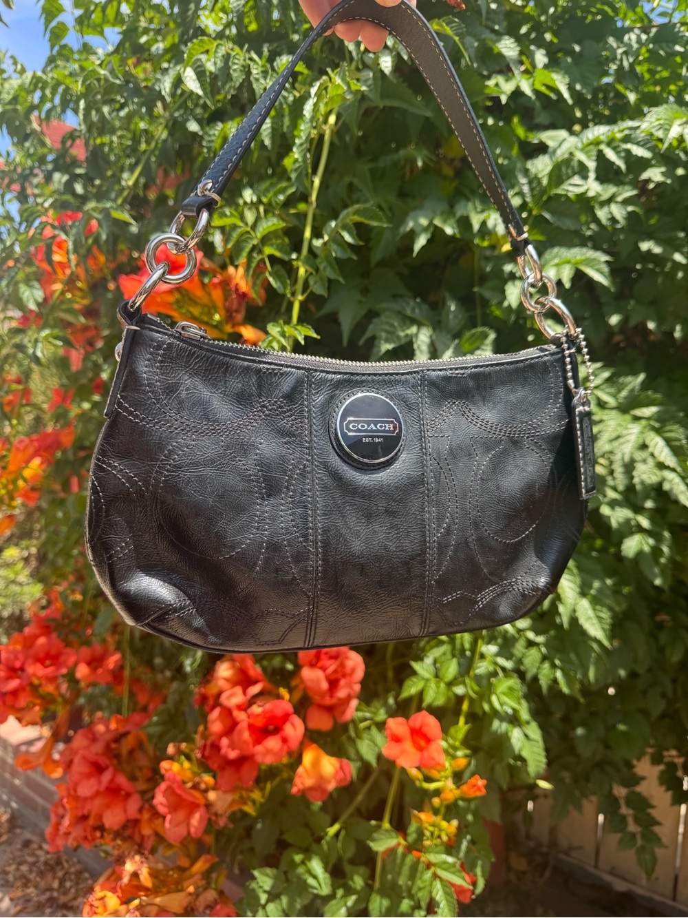 Vintage Coach Soho Signature Stitched Patent Leather Demi Hobo